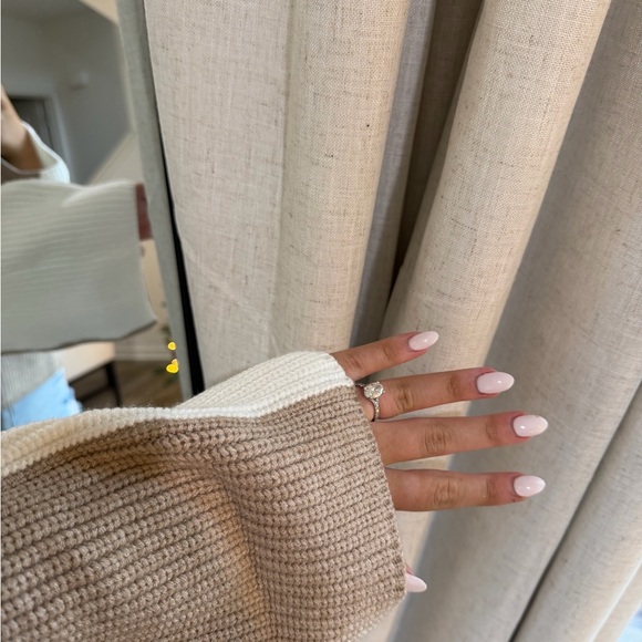 One arrival mock neck knit taupe white Women's Sweater - Picture 8 of 12